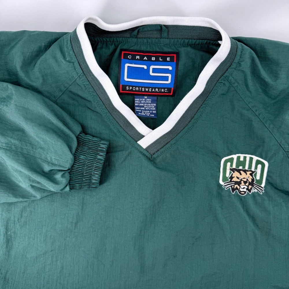 Crable Sportswear Vtg Nylon Windbreaker Medium Green Ohio Bobcats VNeck Pullover